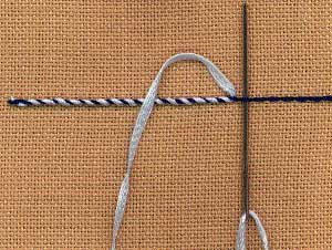 a step by step illustration of how to work whipped back stitch