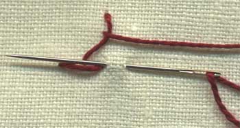 a step by step illustration of how to work half chevron stitch