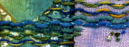 illustration of threaded running stich using different threads