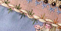 illustration of threaded running stich used in crazy quilting