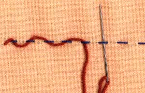 a step by step illustration of how to work threaded running stitch