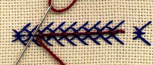 illustration of whipped reverse fly stitch step 2
