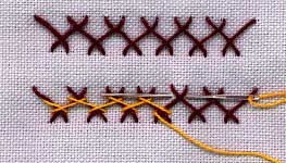 a step by step illustration of how to work doublr herringbone stitch